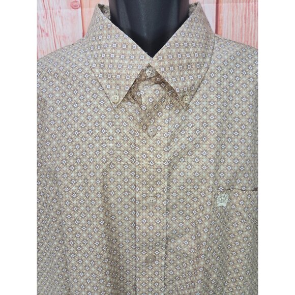 Cinch XXL Mens Long Sleeve Button-Up Shirt Beige Diamond Pattern - Picture 3 of 7